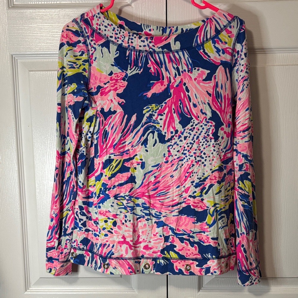 Lilly Pulitzer Pink and Blue Floral Blouse Sz S VGUC